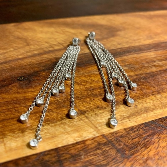 Sterling Silver with Simulated Diamonds Chain Dangler Earrings - Picture 7 of 7